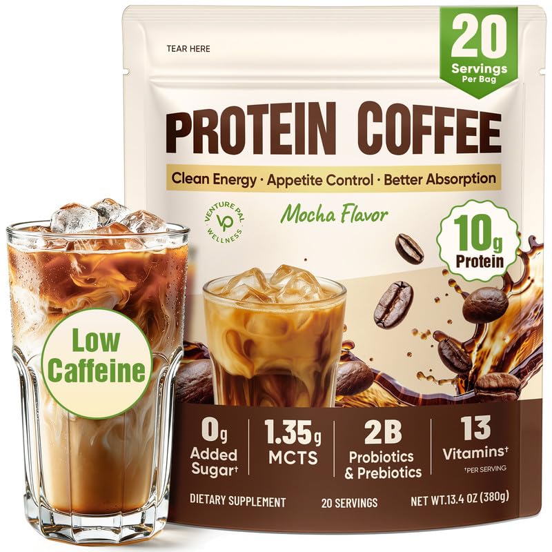 Sugar Free Protein Coffee – Cold Brew Mocha Iced Coffee, 70mg Caffeine, MCT Oil, Probiotics & Fiber, 13 Vitamins, Instant Coffee For Energy, Focus & Digestion, Keto & Gluten Free, 20 Servings