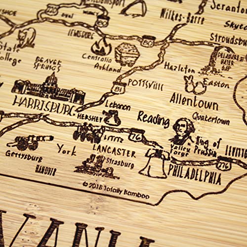 Image of Totally Bamboo A Slice of Life Pennsylvania Engraved Map Cutting Board