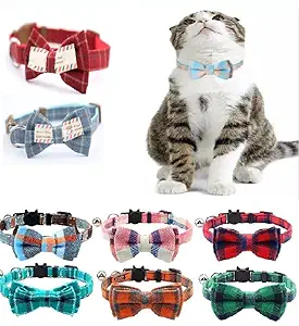 Pets Empire Breakaway Cat Collar with Bow Tie and Bell, Cute Plaid Patterns, Kitty Safety Collars -Color May Vary (Single Pack)