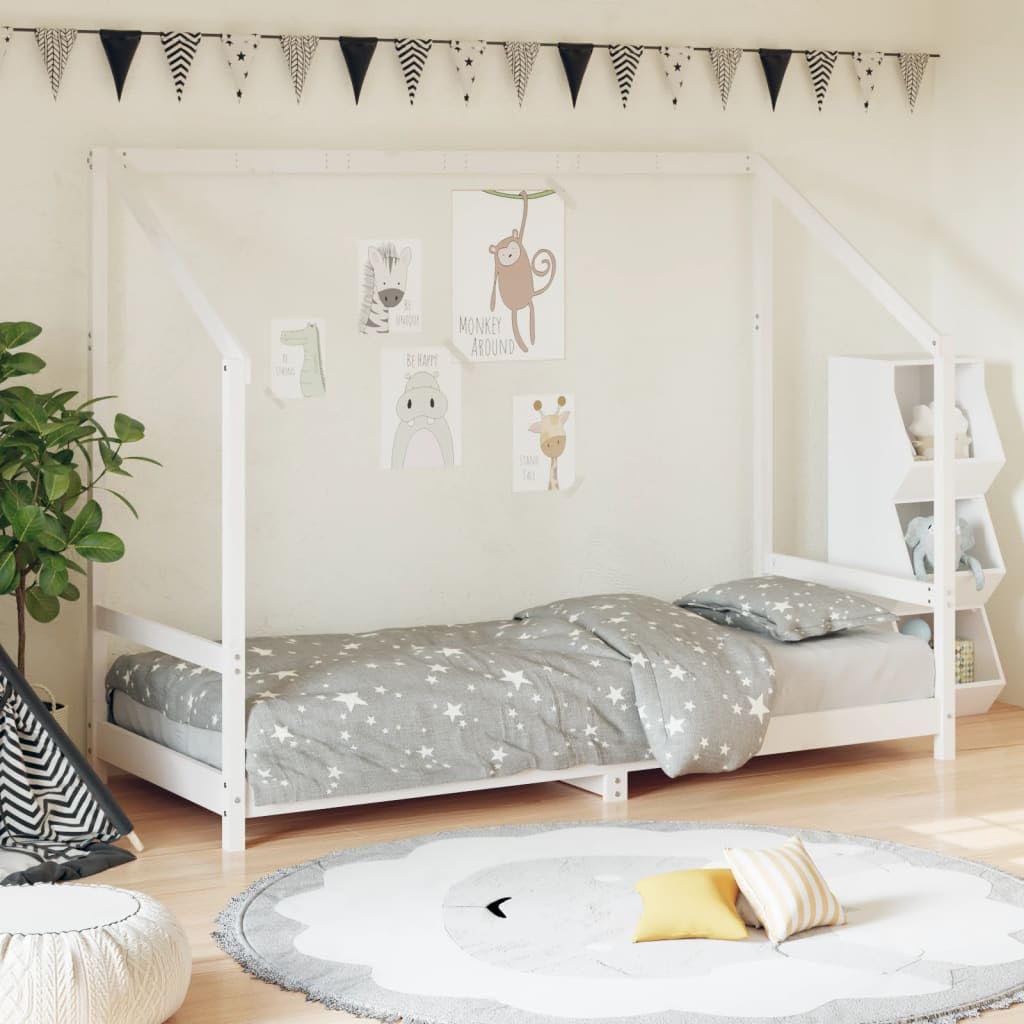 Gecheer Kinderbett Hausbett mit Schubladen Bettenhaus Spielbett Kinder Bett Kinderhaus Weiß 80x200 cm Massivholz Kiefer