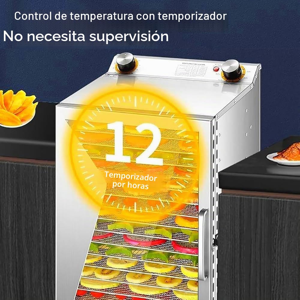 Máquina liofilizadora con temporizador y temperatura ajustables, ventilador de 360° para un secado eficiente, ideal para conservar frutas, verduras, carne y mariscos