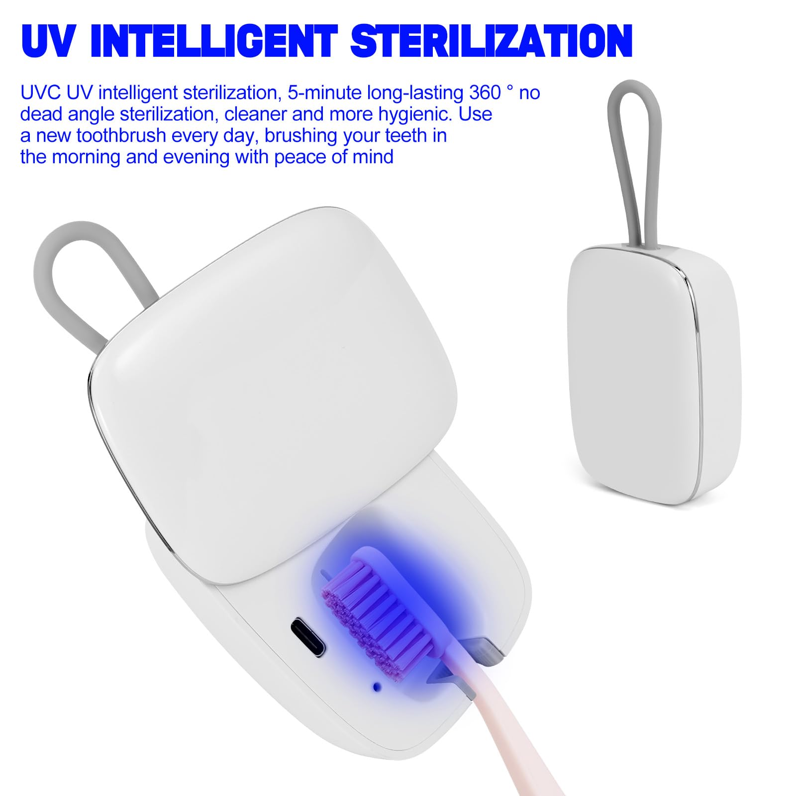 Custodia disinfettante per spazzolino da denti UV, mini disinfettante portatile con funzione di asciugatura, porta spazzolino ricaricabile, sterilizzatore per spazzolino da denti, per la casa