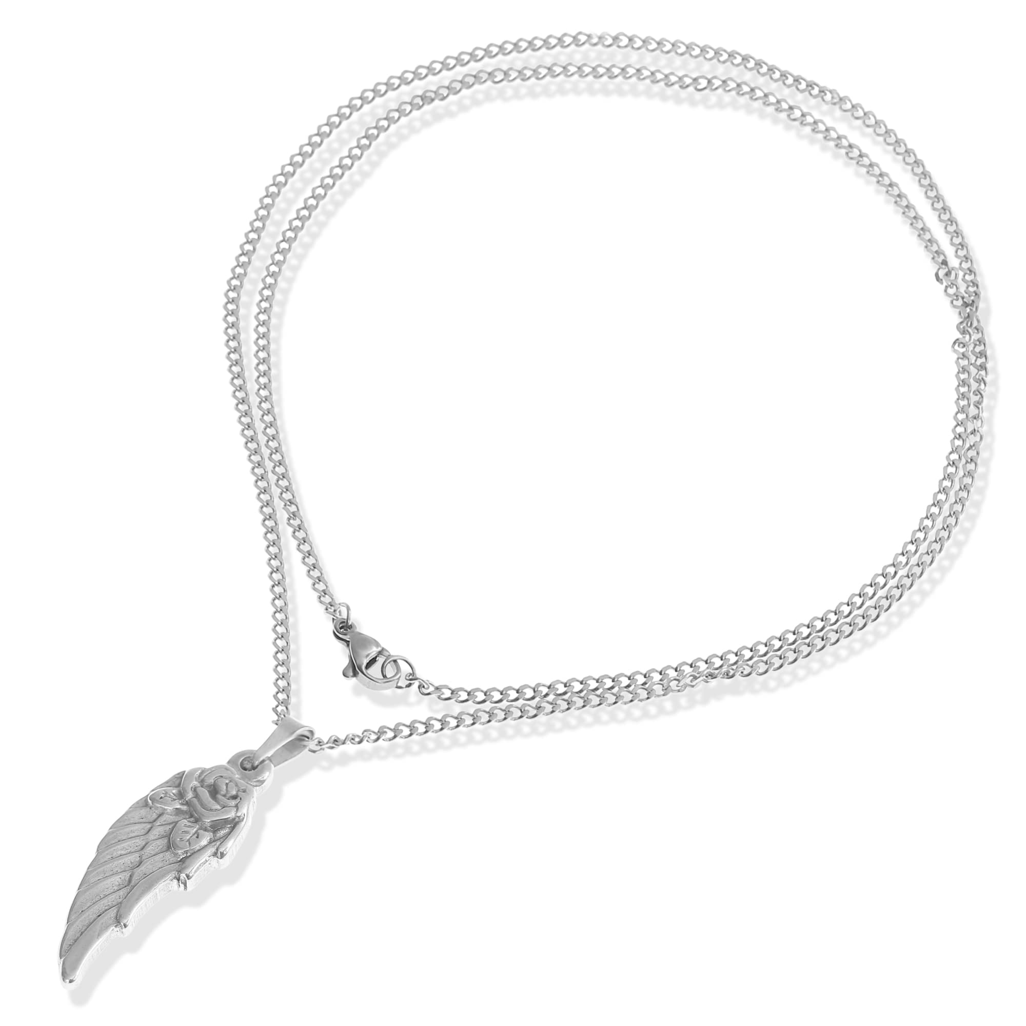 Made by Nami Herren Halskette mit Anhänger - 60 cm Herren Silber-Kette aus Edel-Stahl - Coole Flügel-Kette - Handmade Glieder-Kette - Männer-Kette - Geschenk Geburtstag für Ihn (Silber Flügel)