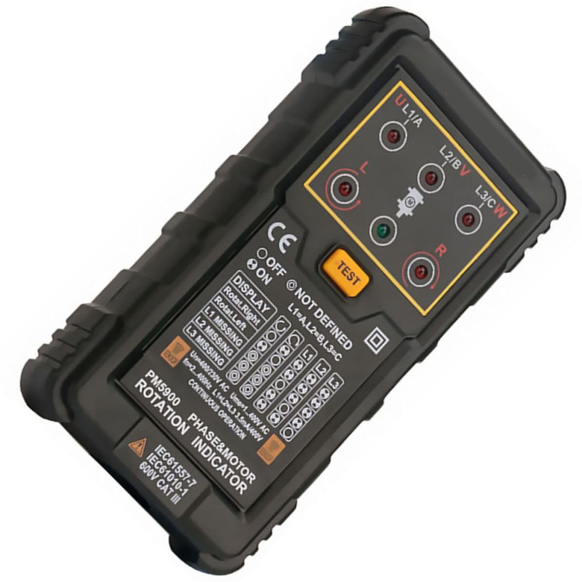 TEHAUX Portable Three-Phase Motor Rotation Indicator and Phase Sequence Tester with Compact Abs Design for Electrical Diagnostic Tools and System Repairing