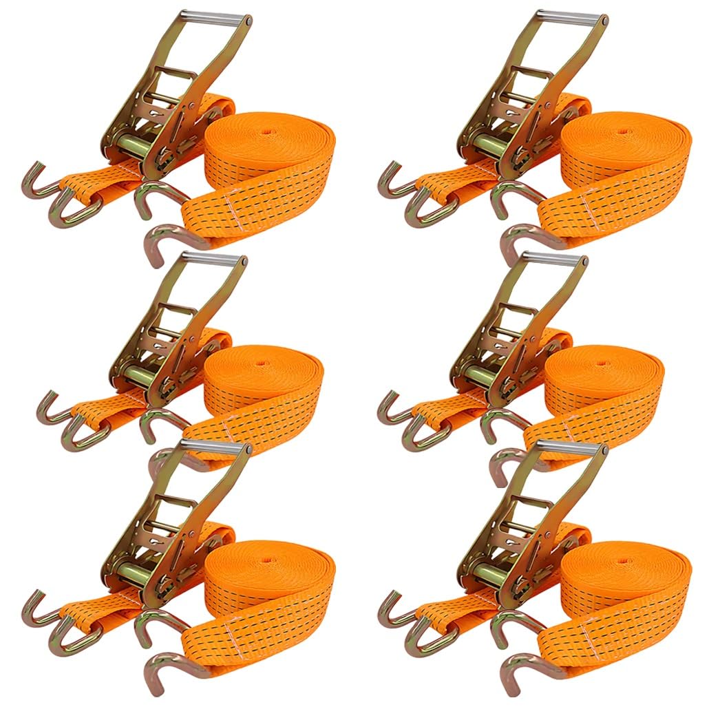 Correas de Amarre de 2 Pulgadas con trinquete, 3.3-65.6 pies de Largo Correas de Amarre con Ganchos Dobles U for Camiones, aparatos móviles Carga, remolques UTV(6sets,8.0m/26.2Ft)