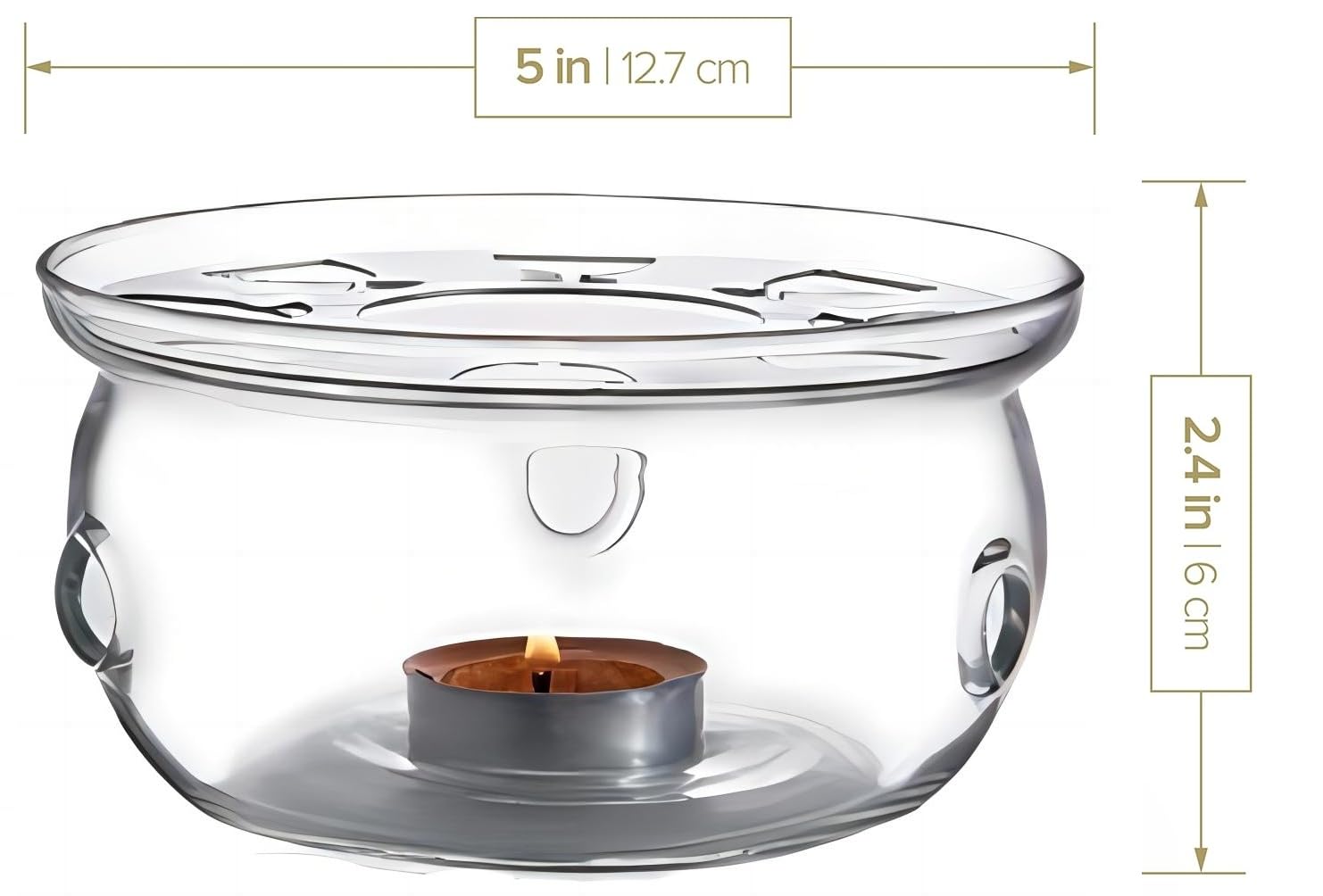 Glass Teapot Warmer, High Heat Resistant Borosilicate Glass Tea Light Warmer, Candles not Included, 5 Inches