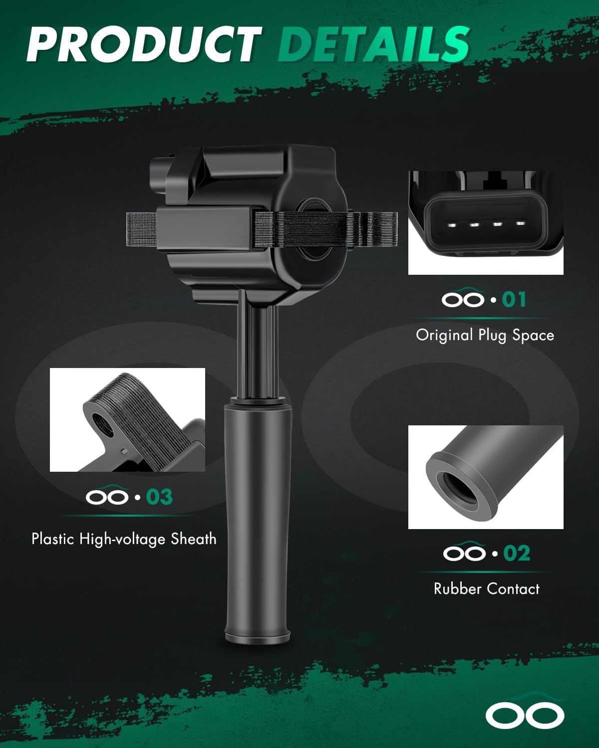 SCITOO Ignition Coil Coils Pack fits for Jaguar XKR 4.0L 2000-2002 for XK8 4.0L 2000-2002 for XJR 4.0L 1996-2002 for XJ8 4.0L 1999-2003 for Vanden Plas 4.0L 2000-2003 UF415 5C1180 set of 2