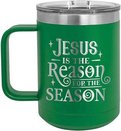Miniatura 6 de JESUS IS THE RAASON Taza de café blanca de 15 oz con tapa superior deslizante  Taza de café de viaje aislada  Diversión diseños de Navidad e ideas