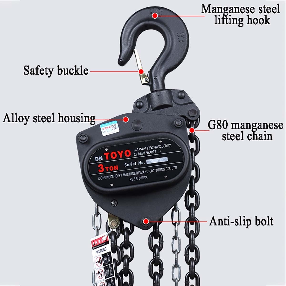 1トン DIY・工具・ガーデン 2T ブラック チェーンブロックホイスト フック2個とチェーン付き 2T ブラック チェーンブロックホイスト フック 2個とチェーン付き 4400ポンド スチール構造 ハンドチェーンホイスト 手動チェー