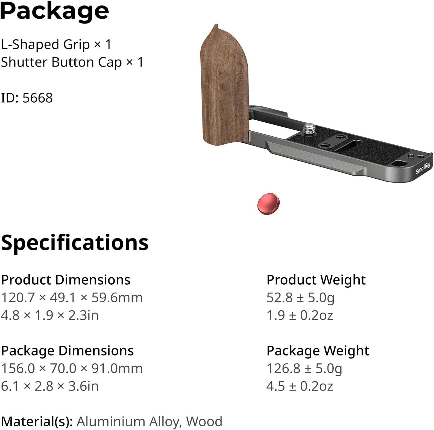 SMALLRIG X-T30 III L-Shaped Mount Plate with Wooden Handle for FUJIFILM X-T30 / X-T30 II/X-T30 III, Quick Release Plate for Arca, 1/4"-20 Threaded Hole, Shutter Button, Charcoal Silver-5668 - Image 9