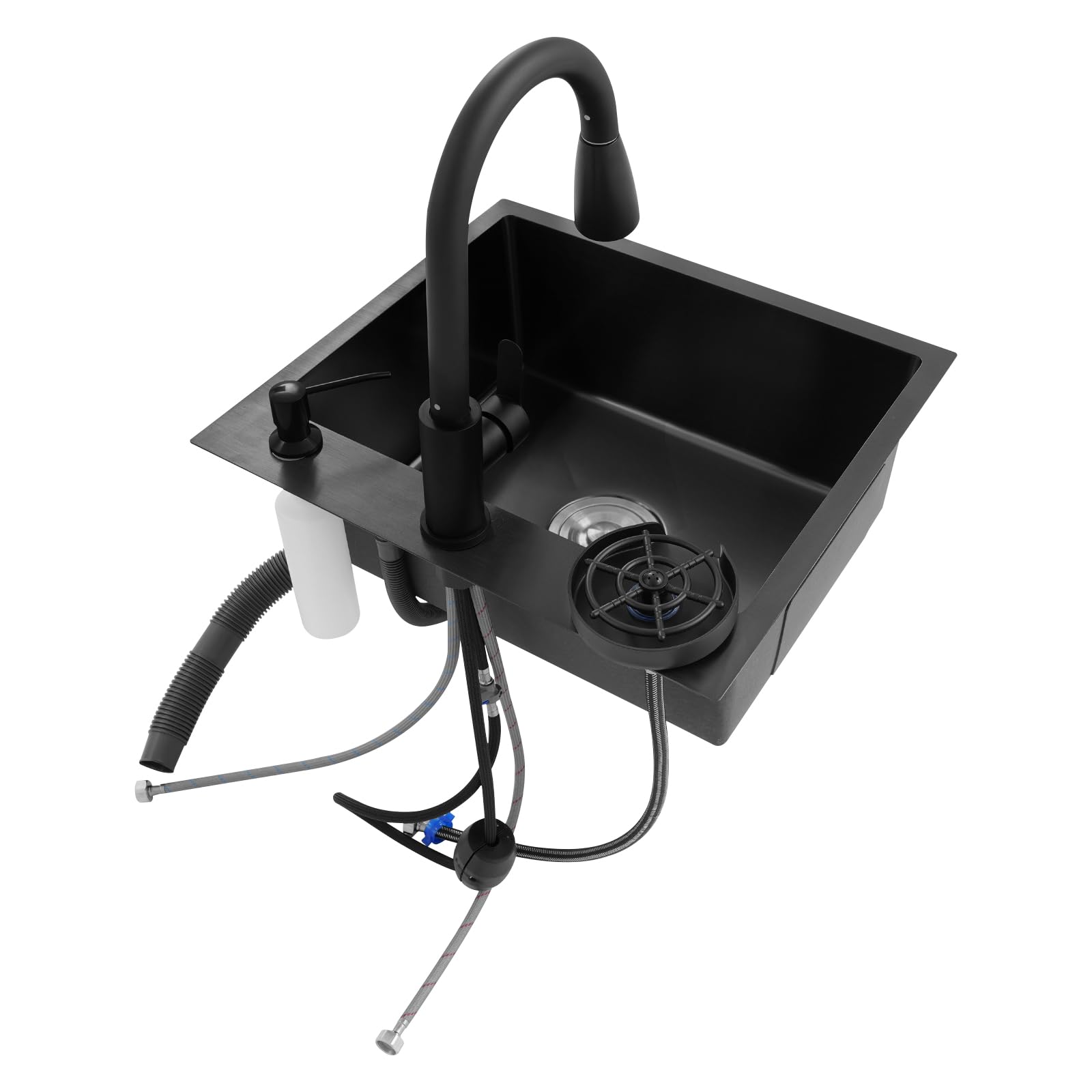 Évier de cuisine 45 x 50 cm, évier de cuisine en acier inoxydable, lavabo intégré, extensible à 360°, avec évier + panier de vidange + distributeur de savon pour évier de cuisine, plan de travail pour