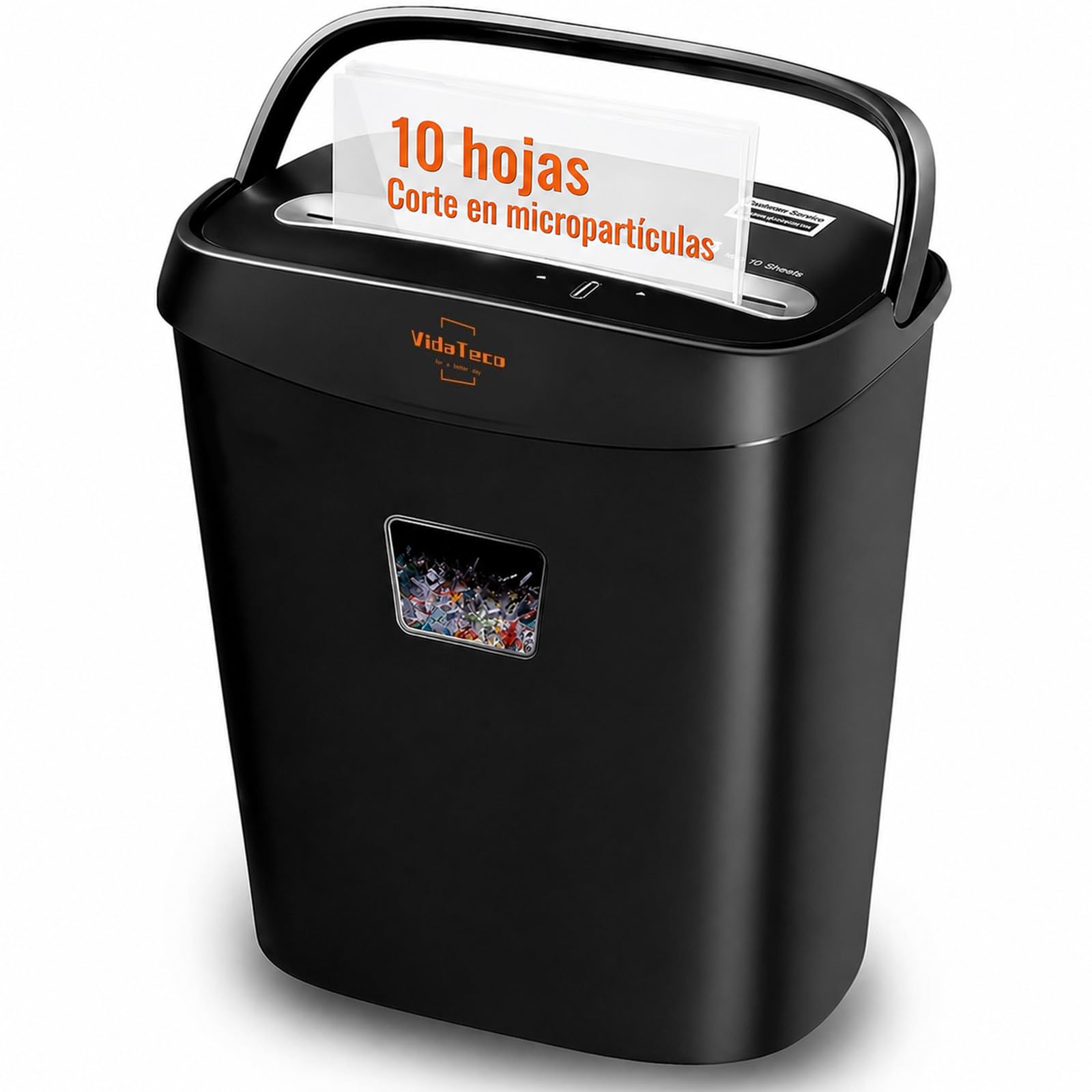 VidaTeco Destructora de Papel para Casa de 10 Hojas Contenedor de 15 L | Trituradora de Papel de Corte Transversal Que Destruye Papel Tarjetas Triturador con diseño de Mango portátil