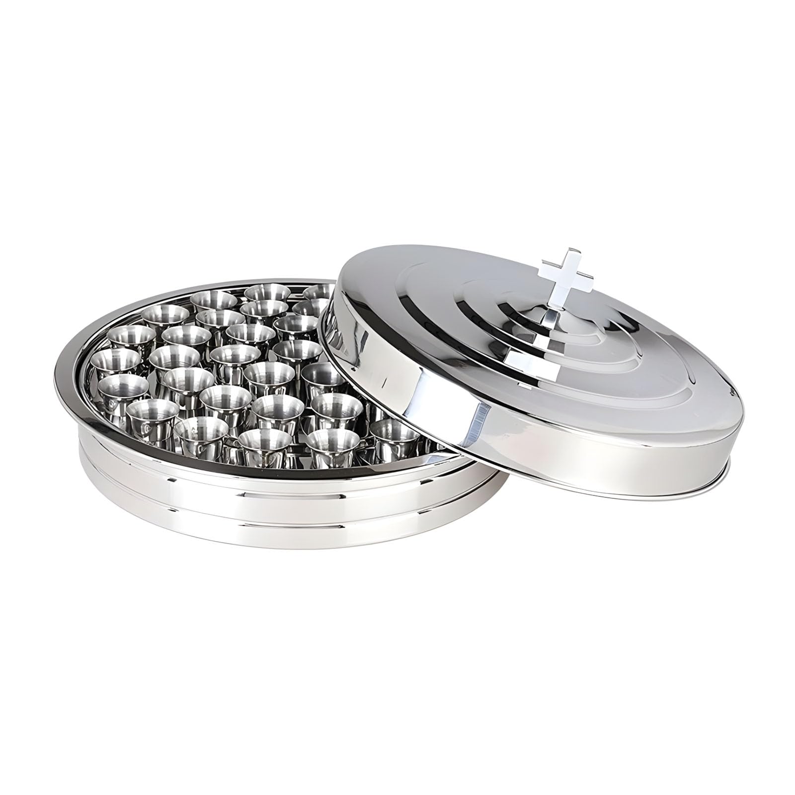 Xjdzineq 40 Cup Capacity Silver Communion Plate Set with Matching Lids for Gatherings Serving Utensils