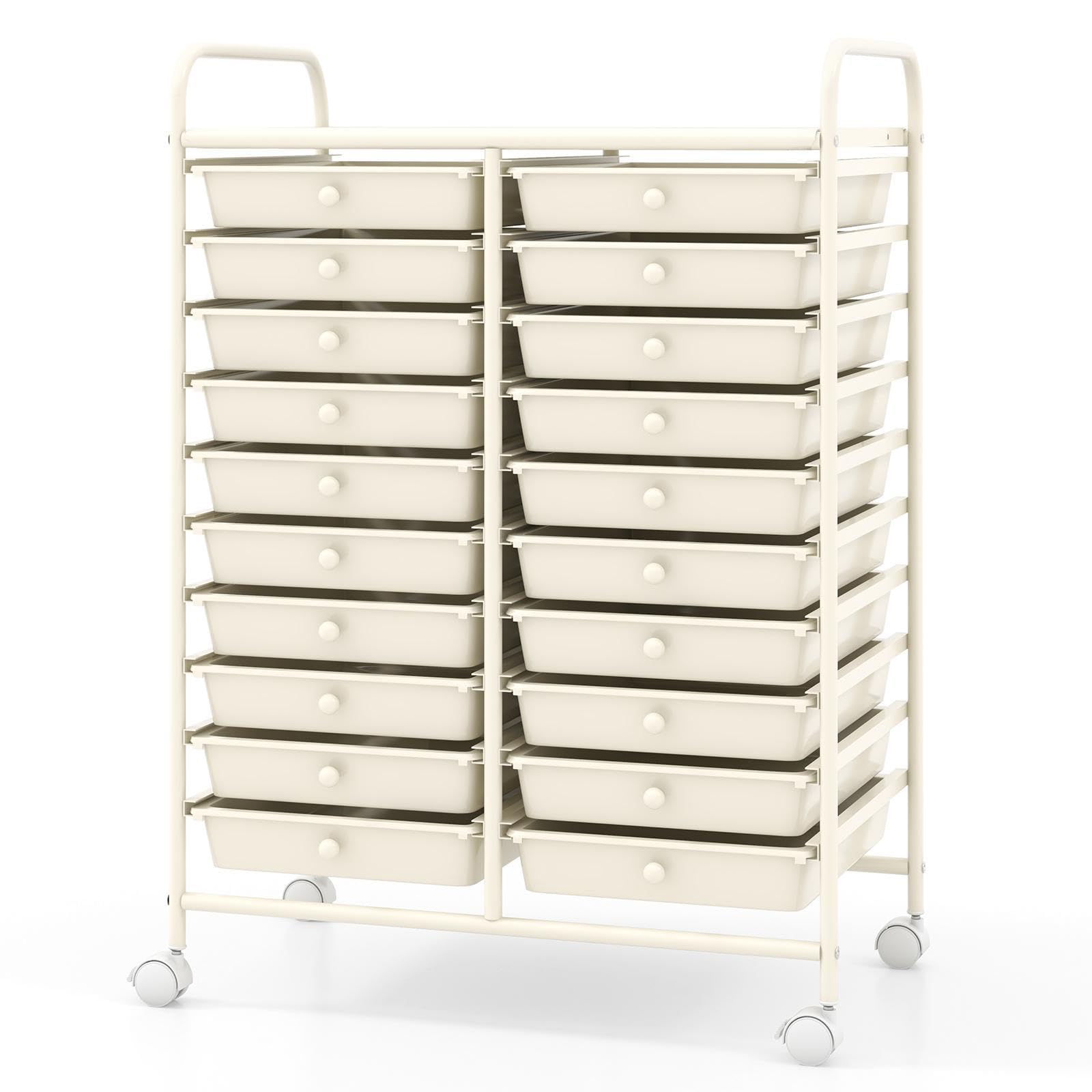 COSTWAY 20 Drawers Storage Trolley, Home Office Stationary Rolling Cart with 4 Wheels, Multipurpose Mobile Organiser Shelving Unit for Makeup Beauty Salon (White) — image 1
