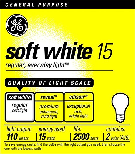 GE Lighting 97491 15 Watt Soft White Standard Incandescent Light Bulb 2 Pack