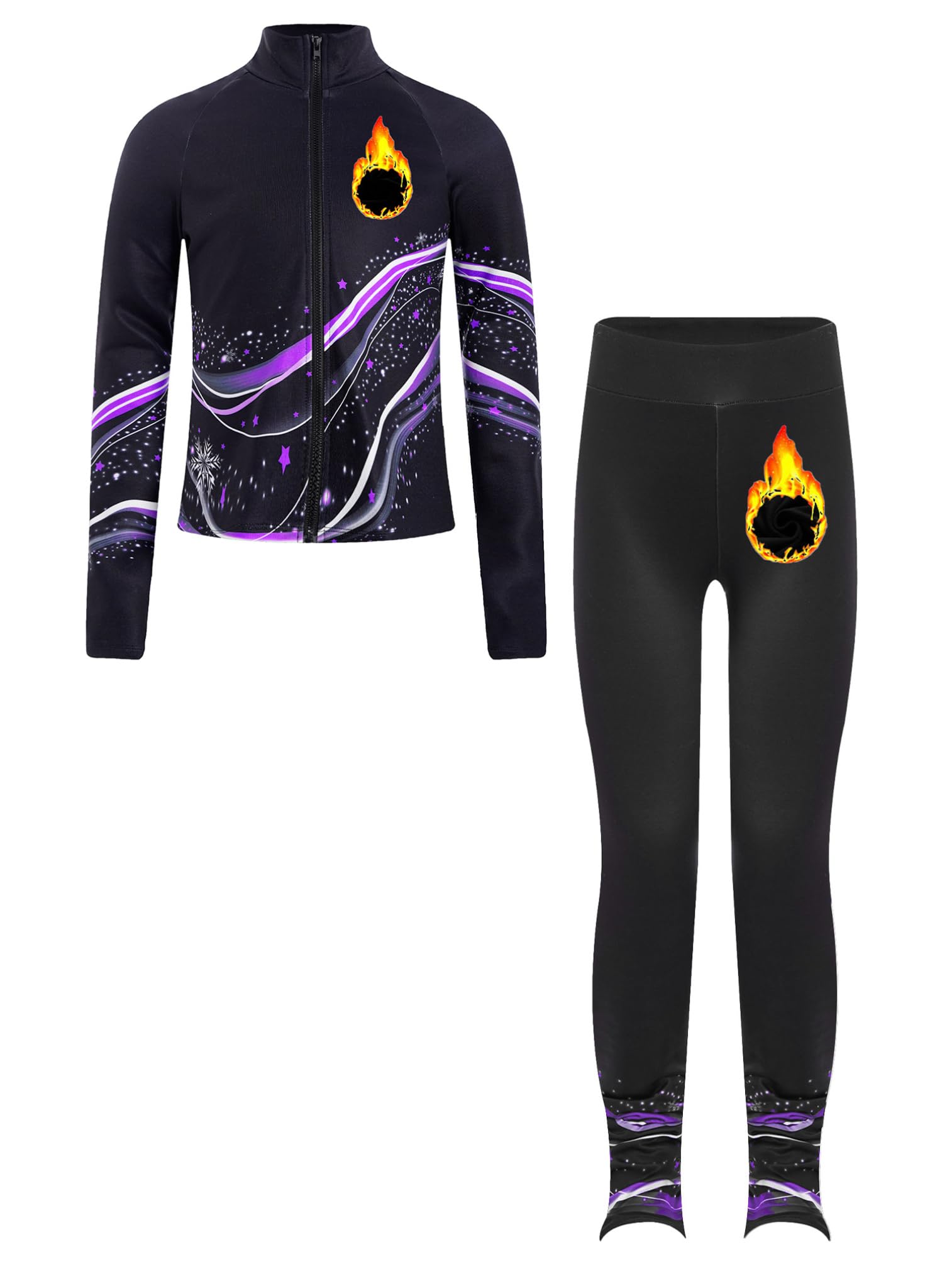 ranrann Ensemble Patinage Artistique Fille Veste Chaud Polaire avec Pantalon Collant Legging Tenue Patinage sur Glace Sport A Violet 5-6 ans