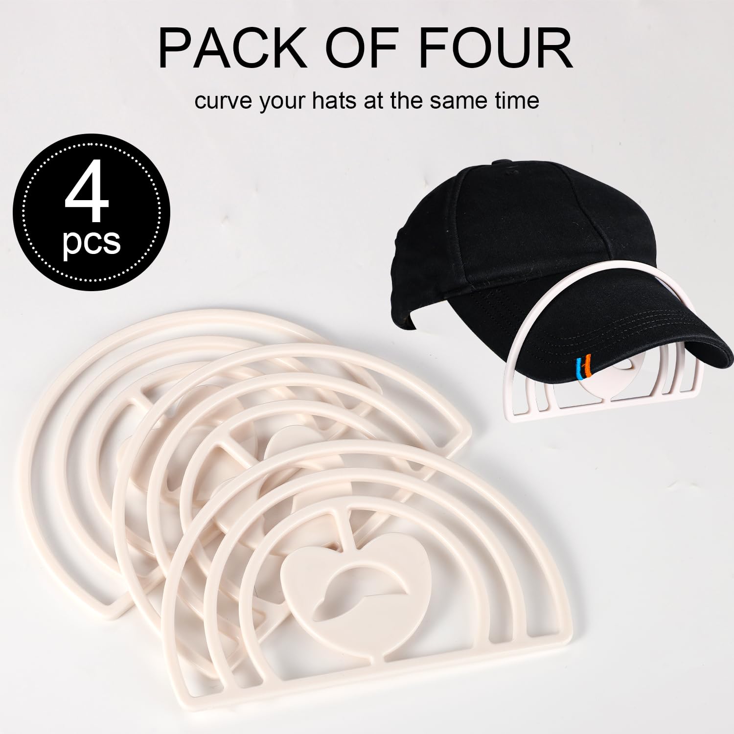 4pcs Hat Curve Tool, Hat Curving Band Convenient Hat Shaper Design with Dual Option Hat Bill Bender Slots Hat Shape Keeper for Caps - Image 3