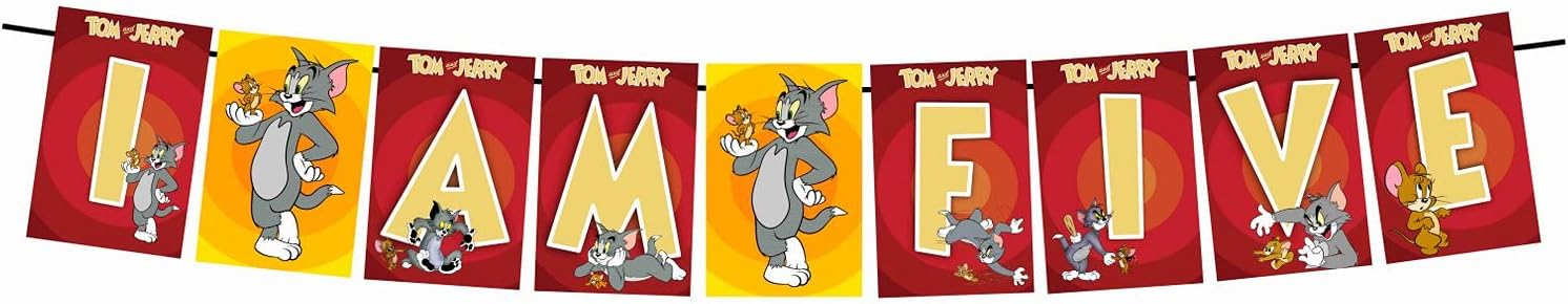 Balloonistics Tom and Jerry Theme Birthday Decoration Hanging and Banner for Photo Shoot Backdrop and Theme Party (5th Birthday Banner)