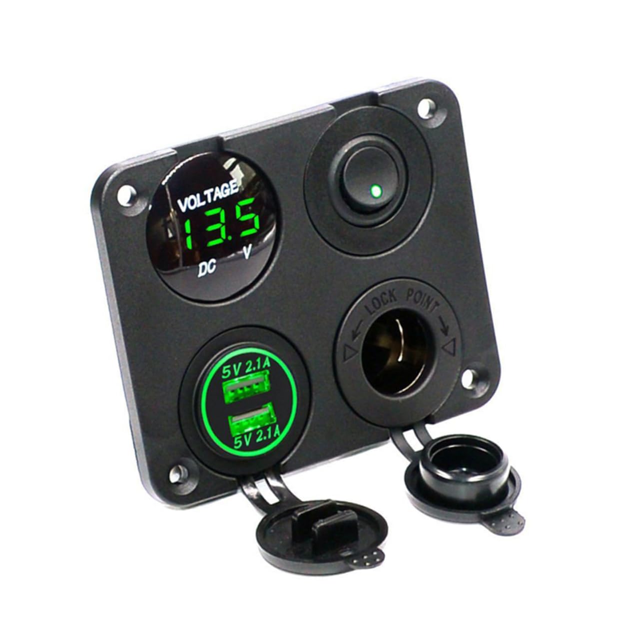 Housoutil 2 Pezzi 4 1 12-24v Caricabatteria Da Auto Convertitore 21a Presa Usb Pannello Voltmetro Led Verde Per Barca Rv Camion Camper