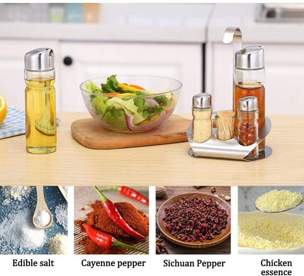 Juego de coctelera de Especias de Vidrio de Acero Inoxidable - Salero y pimentero Servidor de condimentos de Aceite - Utensilios de Cocina - 5 Piezas de champiñones