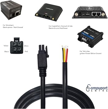 CompuPort - 4 Pins Boot Molex DC GPIO Power Cable Shielded and soldered Tips, Compatible with Microhard, Cradlepoint, Teltonika, Sierra Wireless Airlink,Peplink, Perle and More Cellular Modems