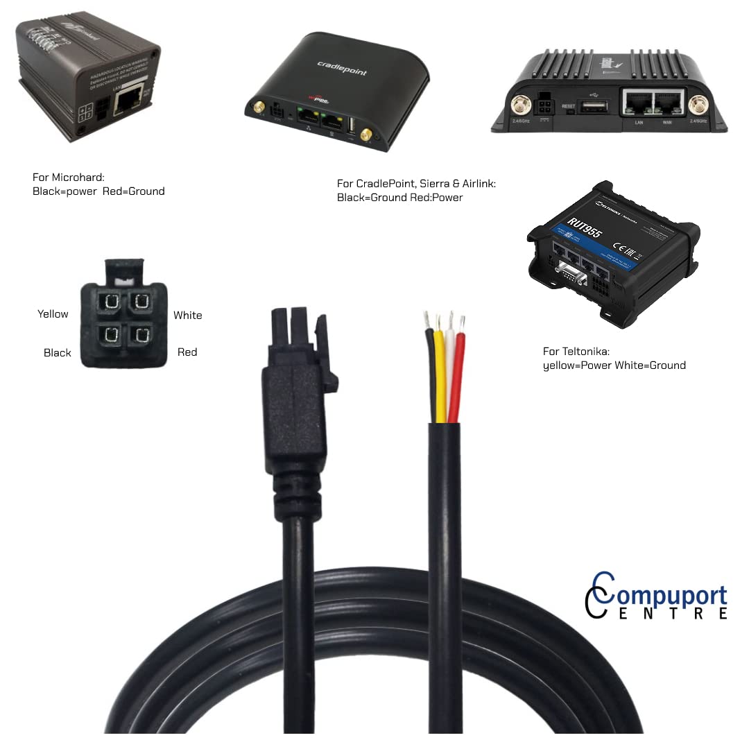 CompuPort 4-Pin Boot Molex DC Power Cable, GPIO AWG22 Tips, and 6.1feet Shielded Cable Designed for Cellular Modems, and CAN Bus