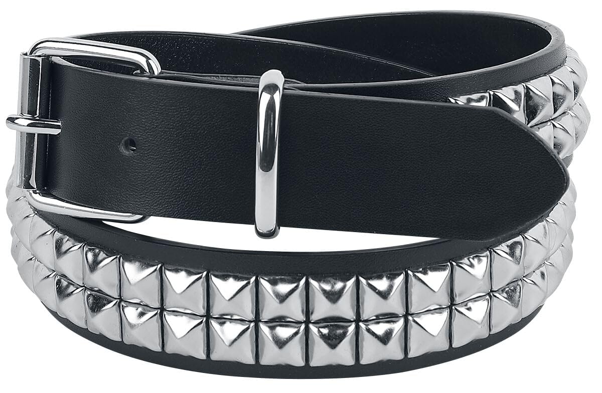 Black Premium by EMP Unisex Cinturón negro de dos filas de tachuelas
