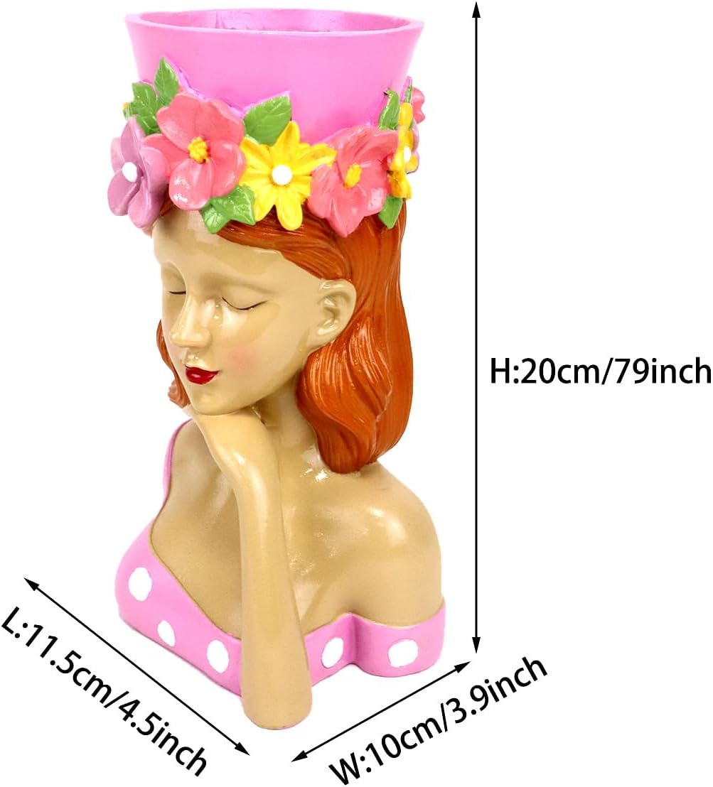 Girl Figurine Vase Multi-Functional Grande Home Decor Shelf Pot for Planting, Flower Arranging, Dried Flowers & Tabletop/Display Decoration (Pink)