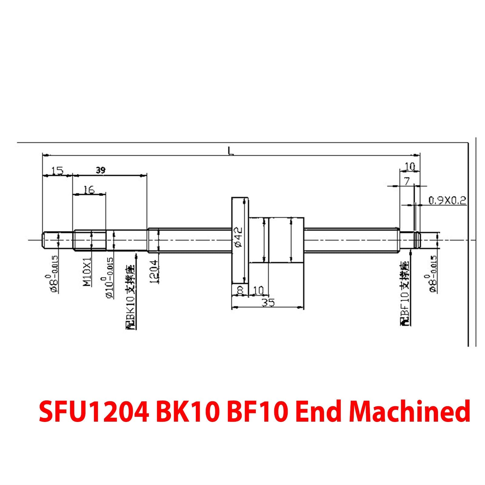 Śruba kulowa SFU1204 klasy C7 z nakrętką kulową 1204-3, średnica 12 mm, nachylenie 4 mm, gwint prawy, BK10 BF10, wykończenie obrobione etapowe podróże (600 mm)
