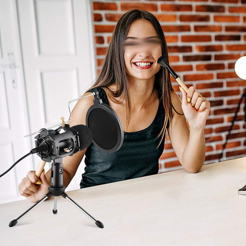 Video Microphone Kit 3.5mm Plug Home Stereo MIC Desktop Tripod for PC Video Chatting Gaming Podcast Recording