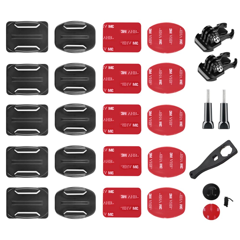 YHTSPORTHelmet Adhesive Mounts Kit Flat and Curved, 26 Pcs Helmet Mounting Accessories for Gopro, 3M Sticky Pads + Adhesive Buckle Mount Screw Accessories for Gopro and Other Action Camera