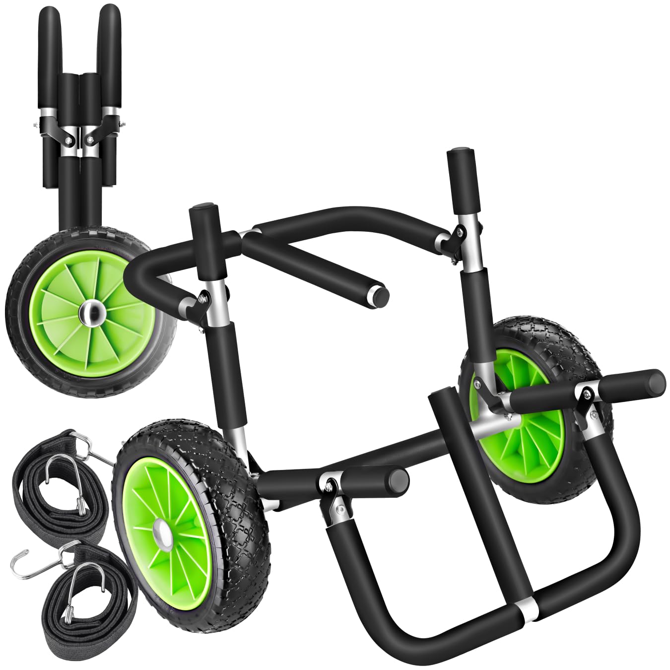 tectake® Carrello da Trasporto Tavola Surf, Carrello Pieghevole con Ruote Portatutto, Trolley Porta Tavola Surf, Kayak, Sup, Stand Up Paddle, Tavole Gonfiabili, In Alluminio con 2 Cinghie - Nero/Verde