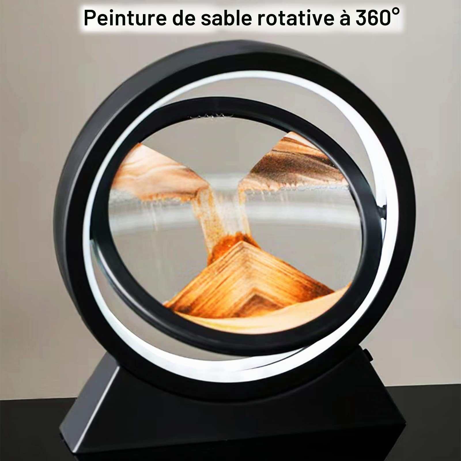 Neioaas Lampe de table 3D en forme de sablier rotatif à 360°, décoration de sablier fluide, lampe de sable mouvant 3D pour adulte, enfant, décoration de bureau (jaune, 25,4 cm