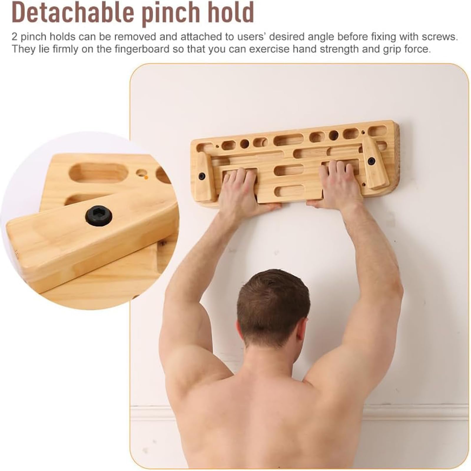 Kletterhangbrett, Klimmzugstange Aus Holz Für Finger Und Unterarme, Handgrifftrainer Mit Tiefentaschen, Schrägen Kanten, Tür-Krafttrainingsstation Für Kletterer(Color:Log)