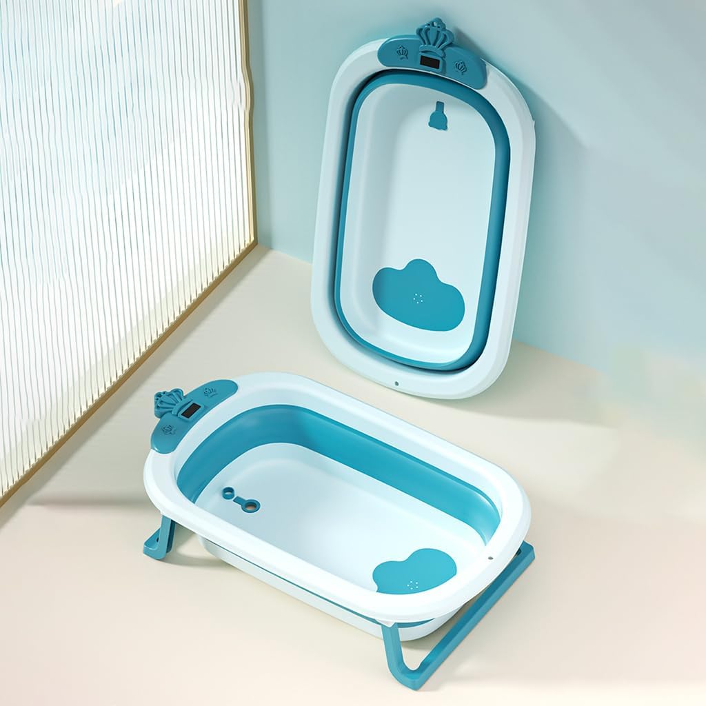 Portable Pet Bathtub with Water Drain Plug Foldable Pet Shower Basin with Thermometer Small Pets Bath Tub for Puppy Small Dogs Cats