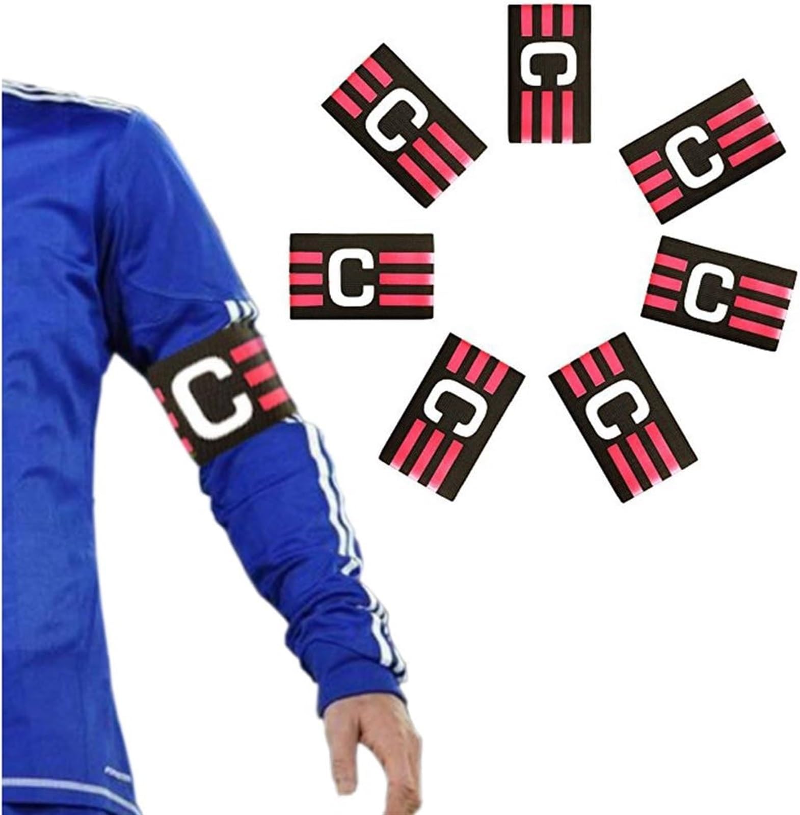 THE WHITE SHOP 7 PCS Captain's Armban, Sports Captain C Arm Band For Team Training Unisex Elastic Soccer Captain Armbands Adjustable Outdoor Football Player Captain for Youth and Adult
