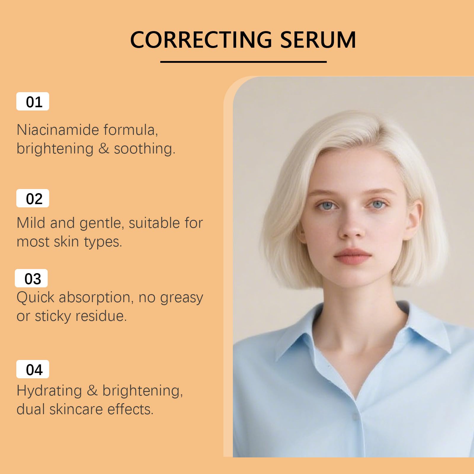 Suero para corregir la decoloración, suero de niacinamida, crema hidratante para el rostro de las mujeres, sueros hidratantes, tono de piel desigual, daños solares, manchas de la edad, tijeras para el