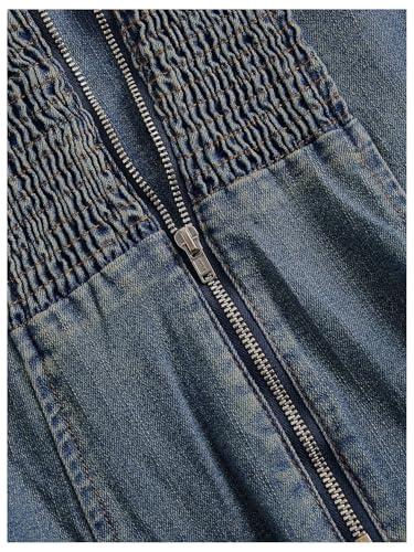 MakeMeChic Women's High Split Tube Denim Dress Sleeveless Ruffle Trim Midi A Line Dress4