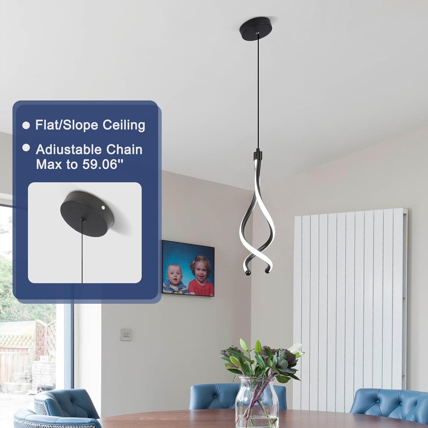 Spiral Led Pendant Lights 14W White 6000K Modern LED Pendant Light Fixture for Kitchen Island Stylish Black Chandelier for Kitchen Dining Room Bedroom Living Room Corridor Stairs