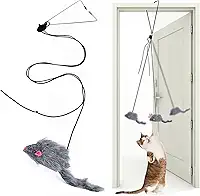Kalimdor Brinquedos interativos de penas de gato, brinquedo retrátil para gatos, brinquedos interativos para pendurar em ambientes internos, gatos, brincadeiras, exercícios de perseguição,