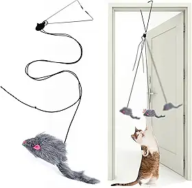 Kalimdor Brinquedos interativos de penas de gato, brinquedo retrátil para gatos, brinquedos interativos para pendurar em ambientes internos, gatos, brincadeiras, exercícios de perseguição,