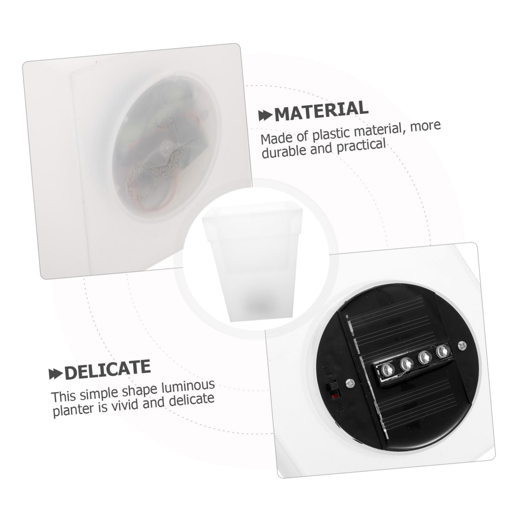 jojofuny Vaso di Fiori Luminoso Solare Quadrato in Plastica per Giardino e Balcone, Fioriera Decorativa Luce LED per Atmosfera Esterna Serale