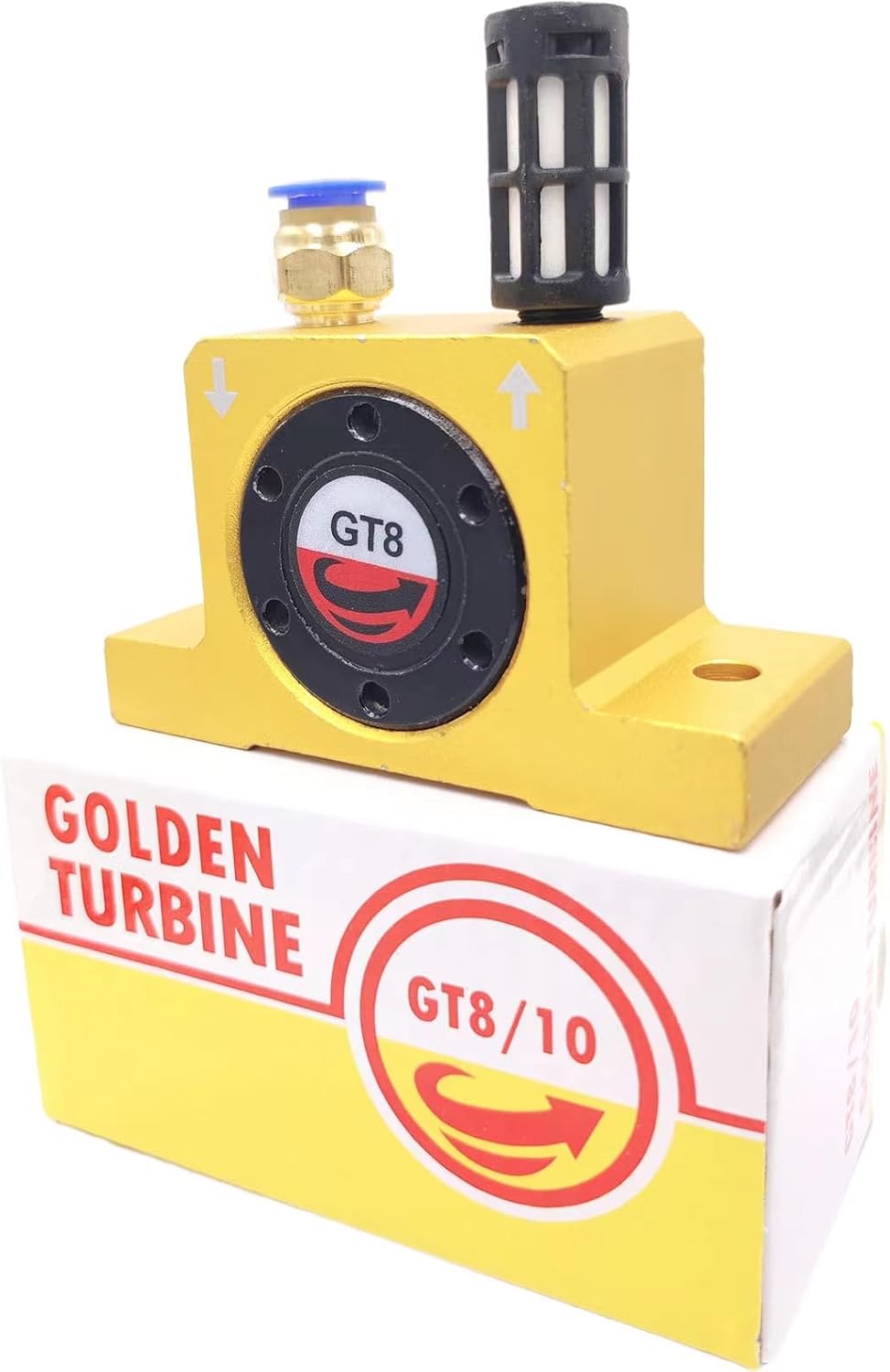 (6-Pieces) GT8 Pneumatic Air Turbine Vibrator GT Series Pneumatic Turbine Vibrator 1/8" Industrial Pneumatic System Components Turbine Vibrators High Speed with hopper Golden GT-8 Free Muffler