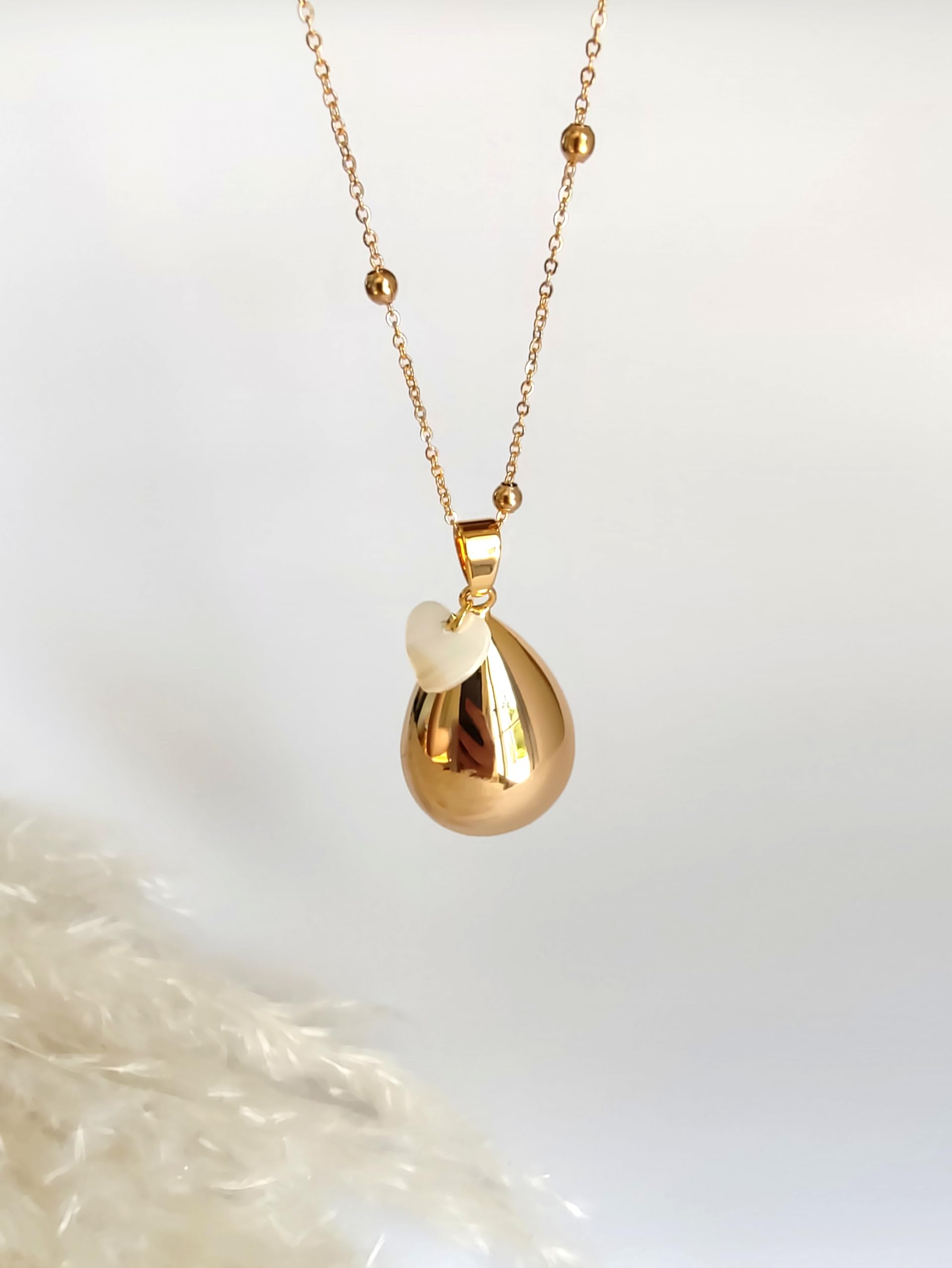 Bola de Grossesse En Forme de Goutte avec Breloque Cœur en Nacre, Disponible en Couleur Or, Or Rose, Argent, Cadeau Femme Enceinte