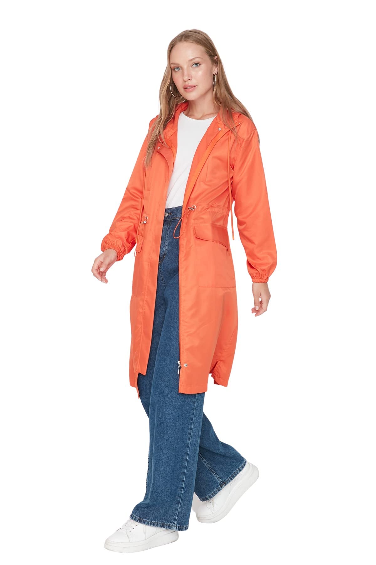TRENDYOL Women's Regular Parkas Plain Woven Fabric Trench Coat, Tile Red, 42, Tile Red