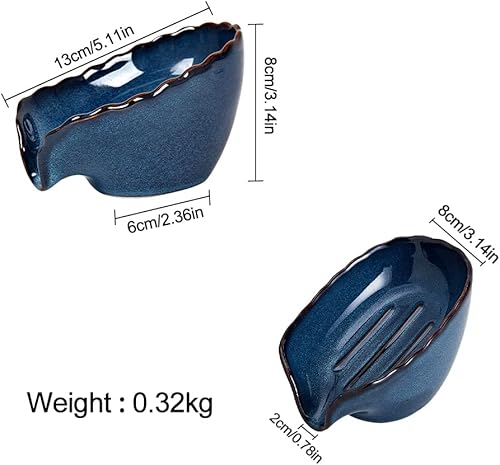 Miniatura 7 de Jabonera de cerámica, soporte para jabón autodrenante, fácil de limpiar, mantiene el jabón seco, jaboneras para baño, cocina, inodoro (azul)