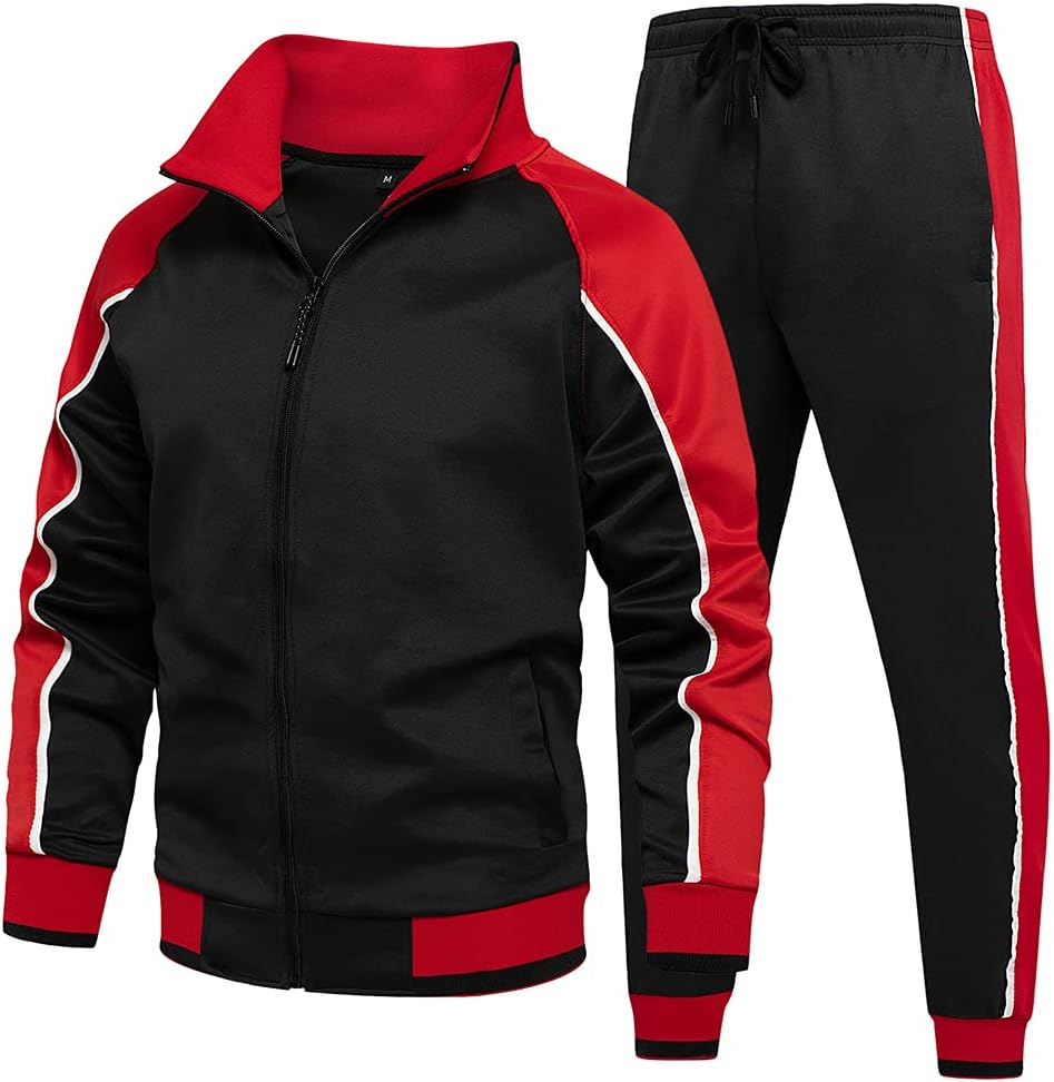 Men Tracksuit Set Full-Zip Sweatshirt Jogger Sweatpants Warm Sports Suit Gym Training Wear