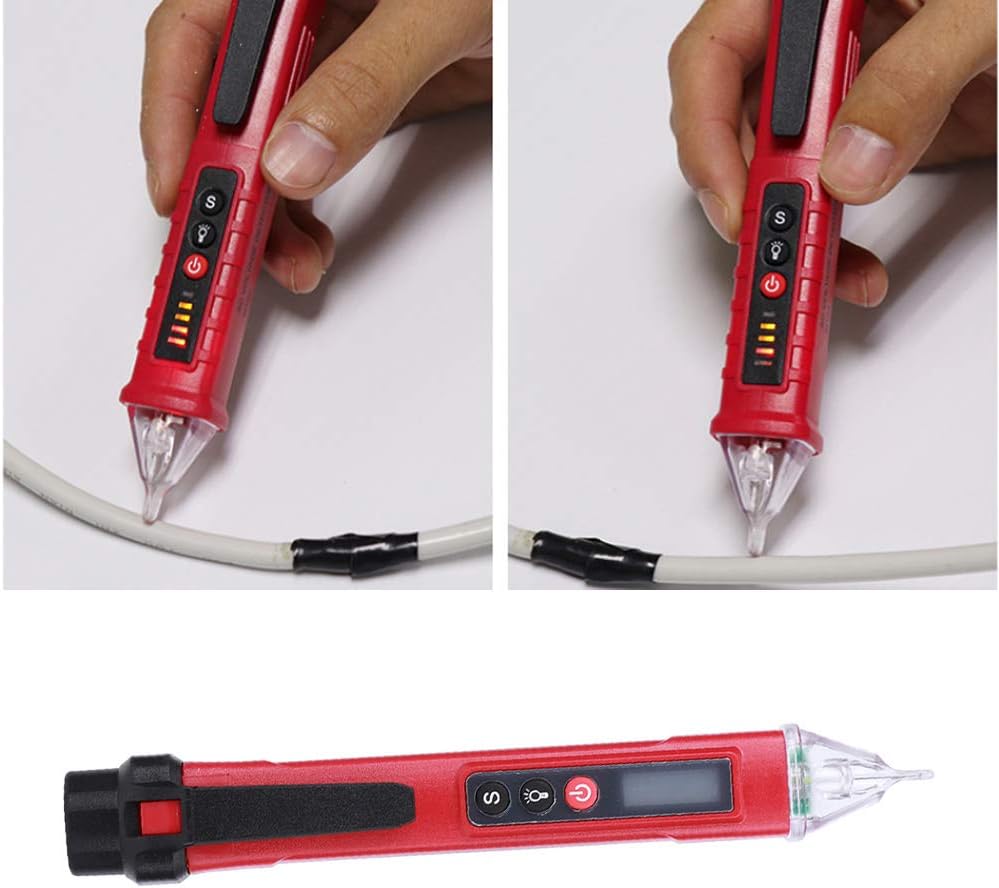 Walfront Non-Contact Voltage Tester Pen, AC 12-1000V Digital Voltage Detector with LCD Display Flashlight Adjustable Sensitivity and Low Battery Indicator