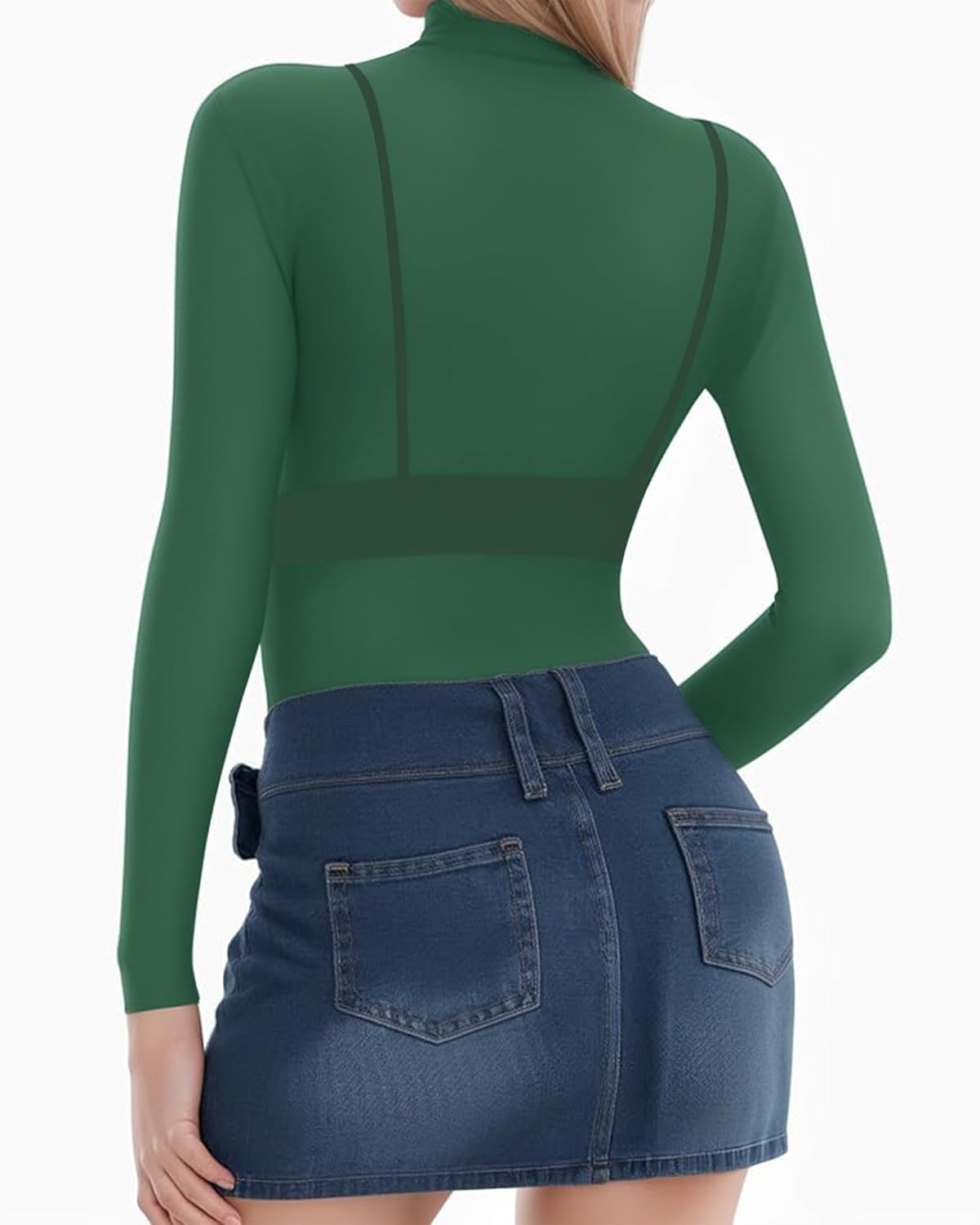 MANGOPOP Women's Mesh Top Long Sleeve See Through Mock Neck Blouse Sheer Sexy T Shirts Clubwear Bodycon - Image 4