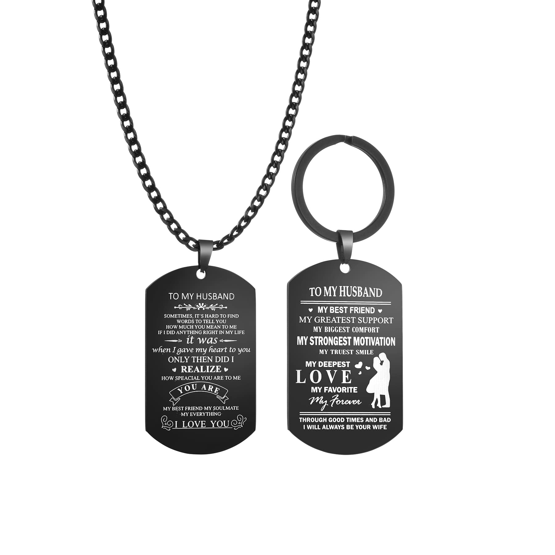 I Love You Necklace Gifts for Him Husband Keychain Dog Tag Pendant Necklace Keyring for Soulmate Spouse Couples Fiance Valentines Wedding Anniversary Birthday Christmas Day for Man Boyfriend